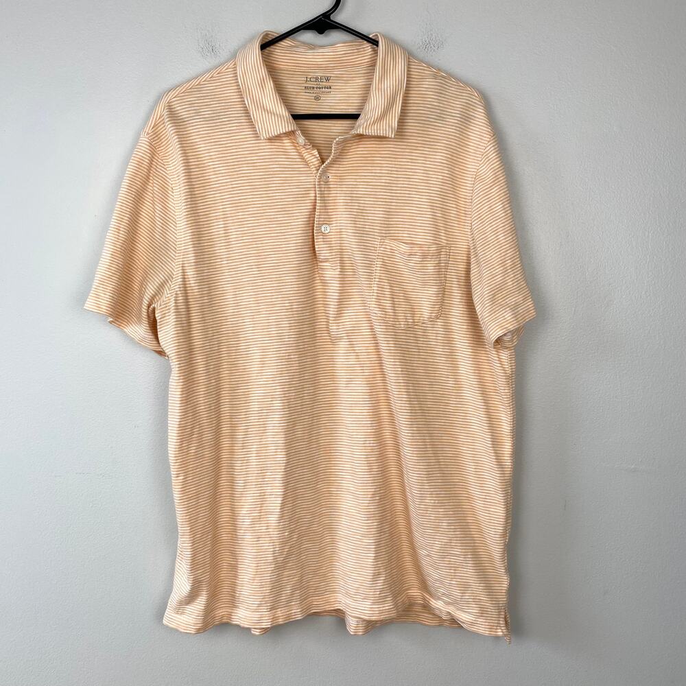 J. Crew Factory Striped Slub Jersey Pocket Polo Shirt Orange Stripe Cotton XXL